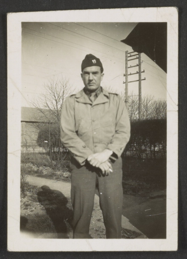 Image of Captain Barnes Ware in England shortly before he advenced with the first wave on Omaha Beach, Normandy